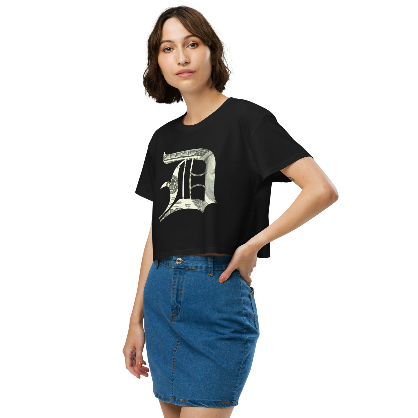 Detroit 'Old English D' Relaxed Crop Top (Benjamins Edition)