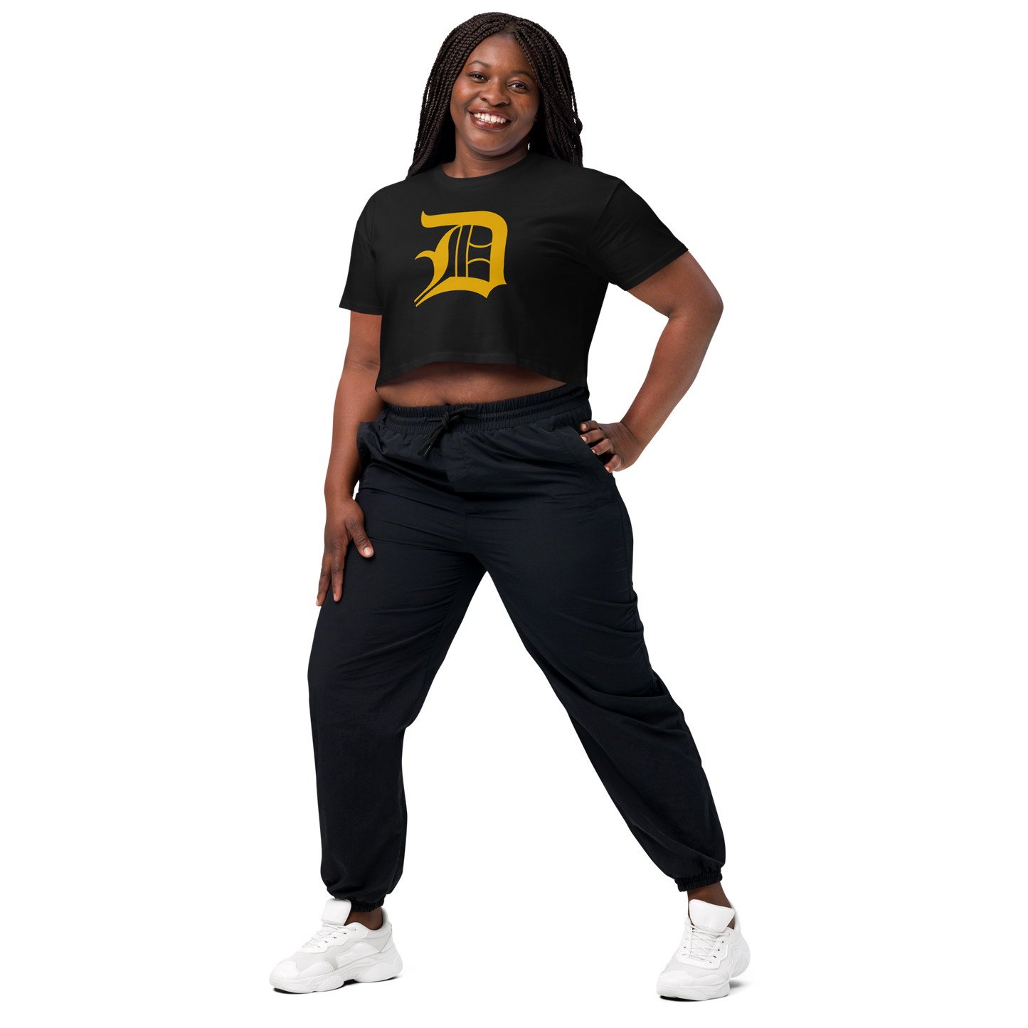 Detroit 'Old English D' Relaxed Crop Top (Gold)