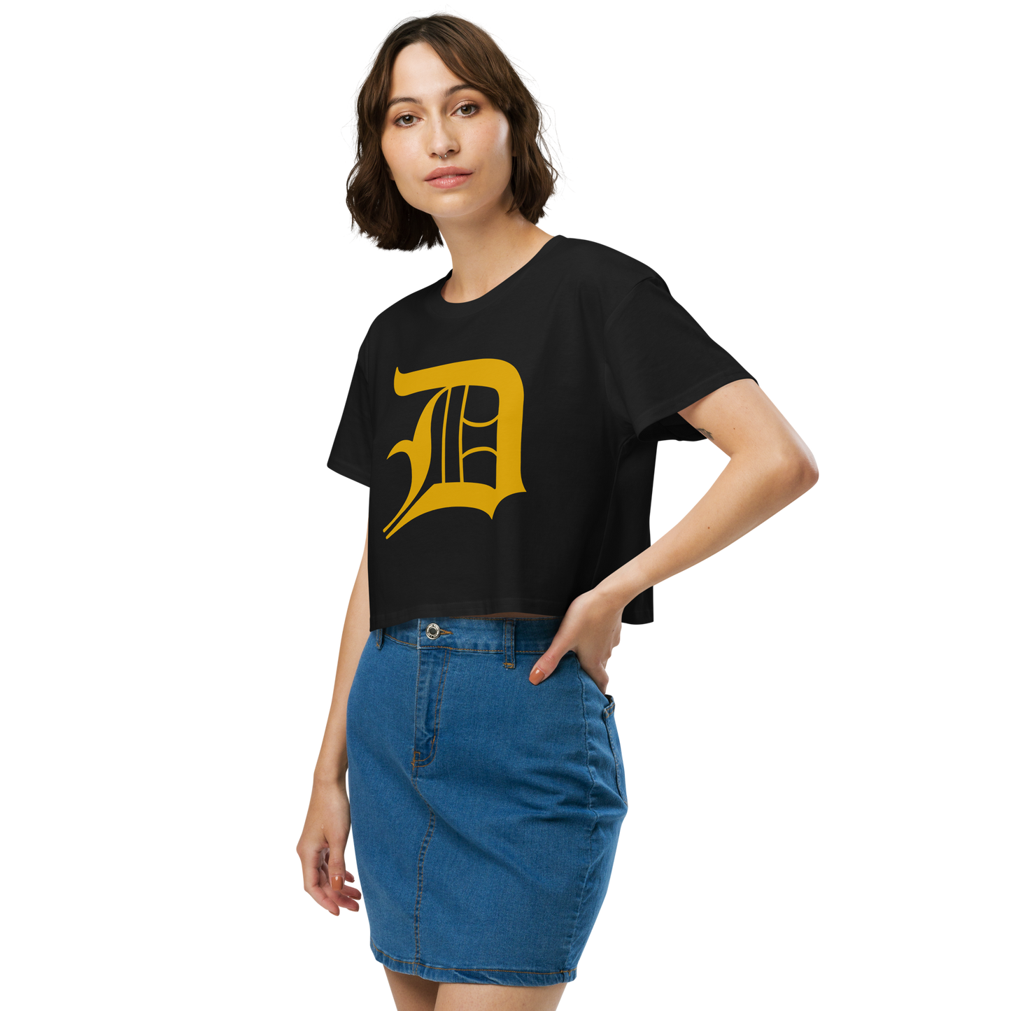 Detroit 'Old English D' Relaxed Crop Top (Gold)