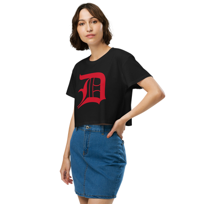 Detroit 'Old English D' Relaxed Crop Top (Aliform Red)