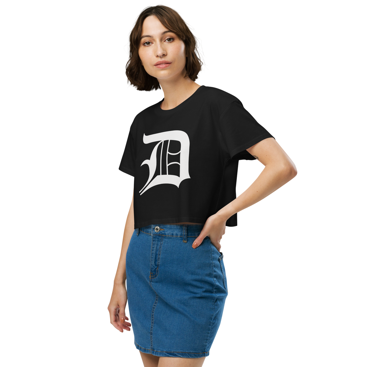 Detroit 'Old English D' Relaxed Crop Top