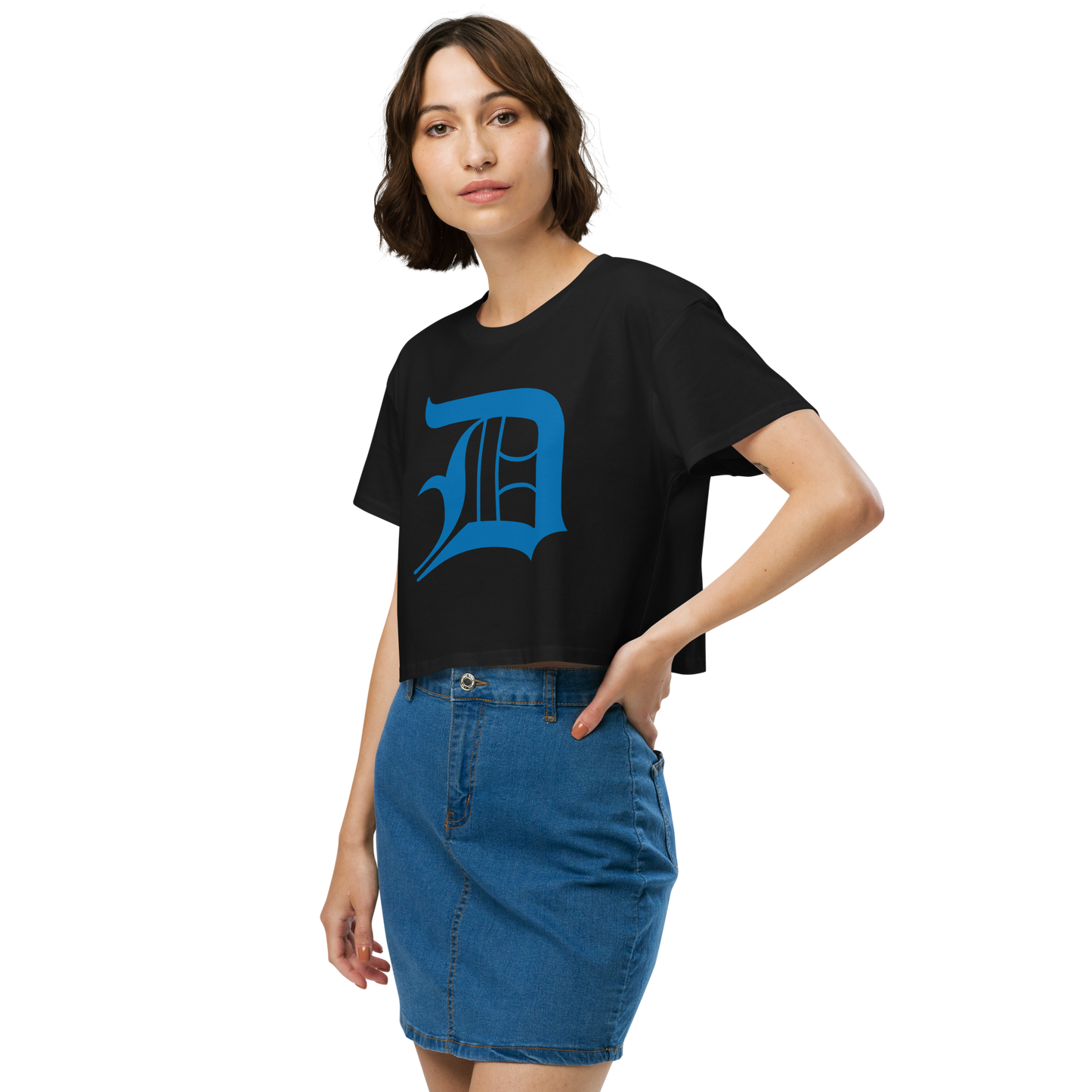 Detroit 'Old English D' Relaxed Crop Top (Azure)