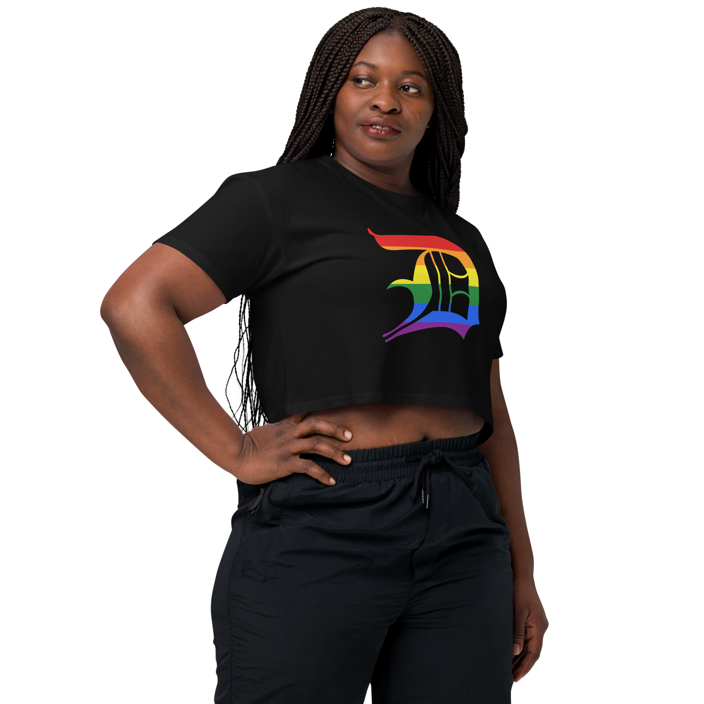 Detroit 'Old English D' Relaxed Crop Top (Rainbow Pride Edition)