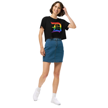 Detroit 'Old English D' Relaxed Crop Top (Rainbow Pride Edition)