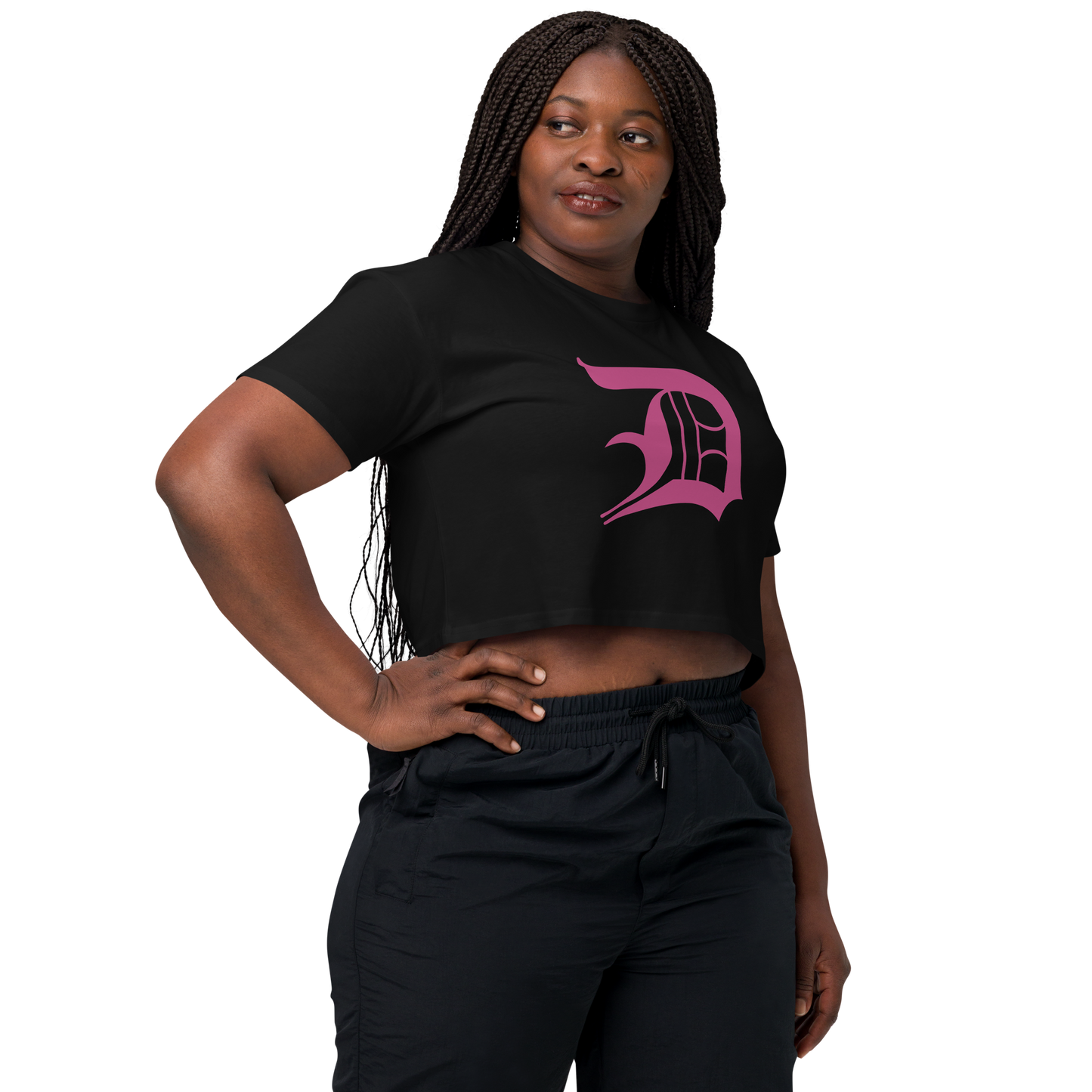 Detroit 'Old English D' Relaxed Crop Top (Apple Blossom Pink)