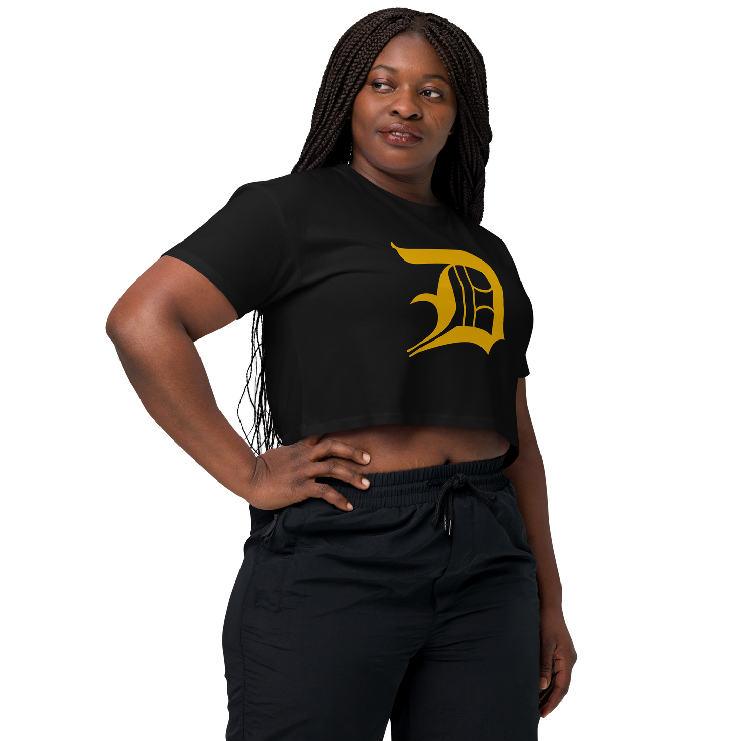 Detroit 'Old English D' Relaxed Crop Top (Gold)