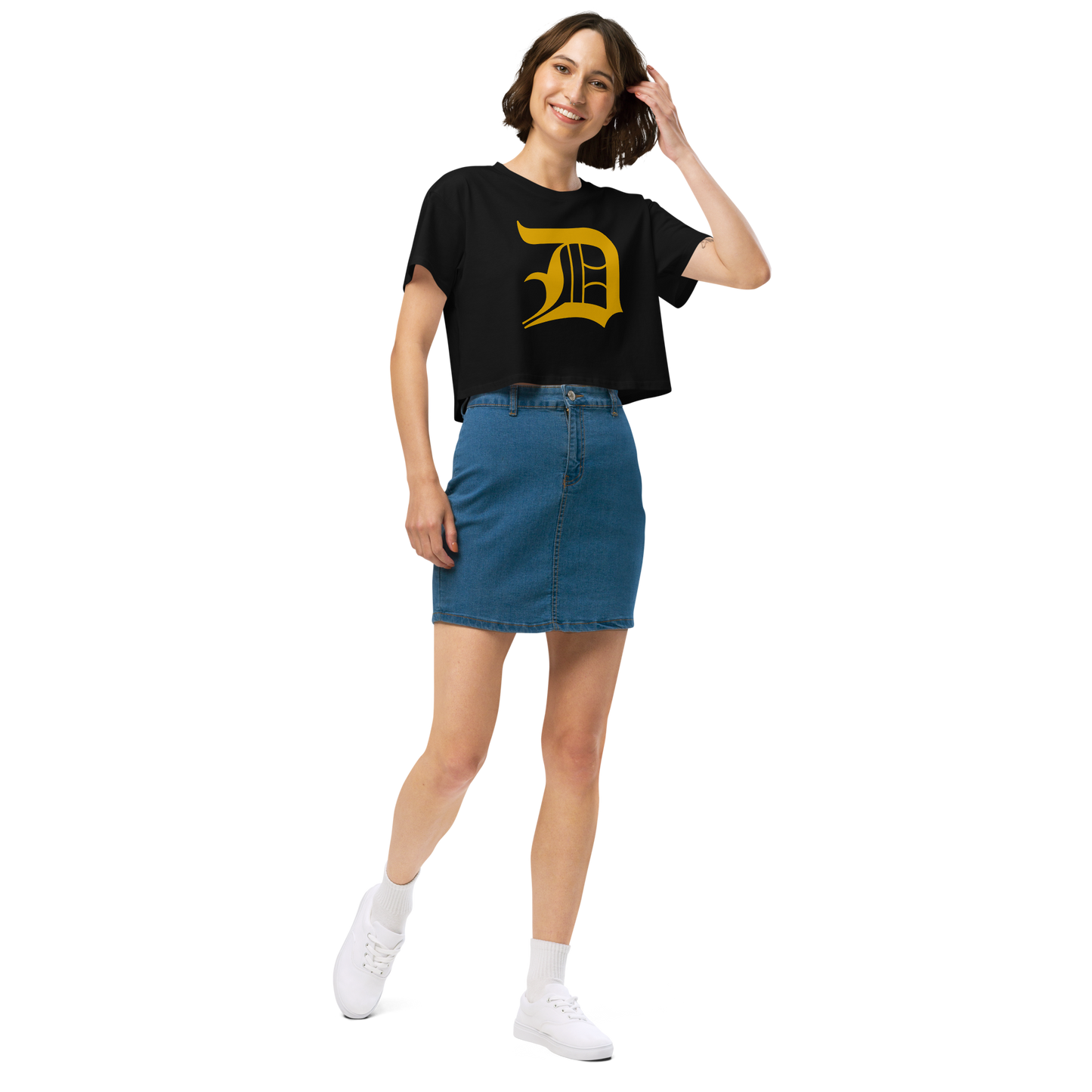 Detroit 'Old English D' Relaxed Crop Top (Gold)