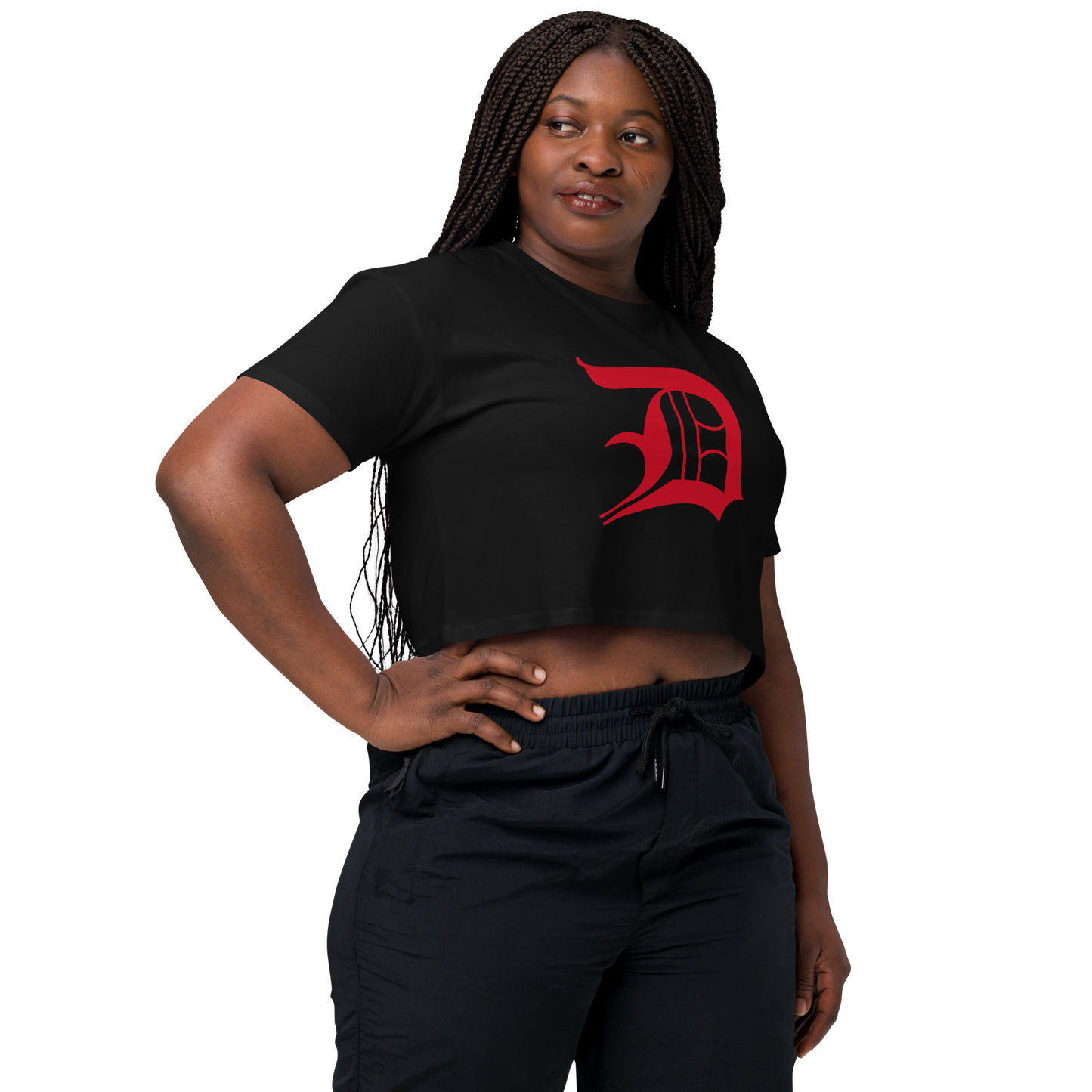 Detroit 'Old English D' Relaxed Crop Top (Aliform Red)