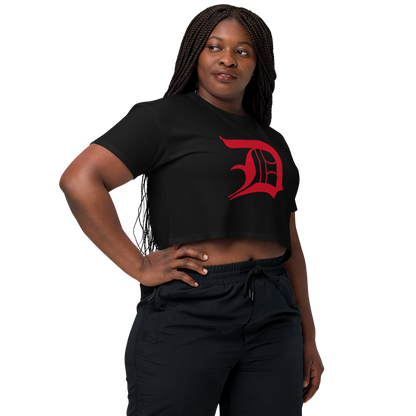 Detroit 'Old English D' Relaxed Crop Top (Aliform Red)