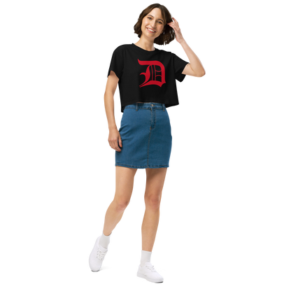 Detroit 'Old English D' Relaxed Crop Top (Aliform Red)