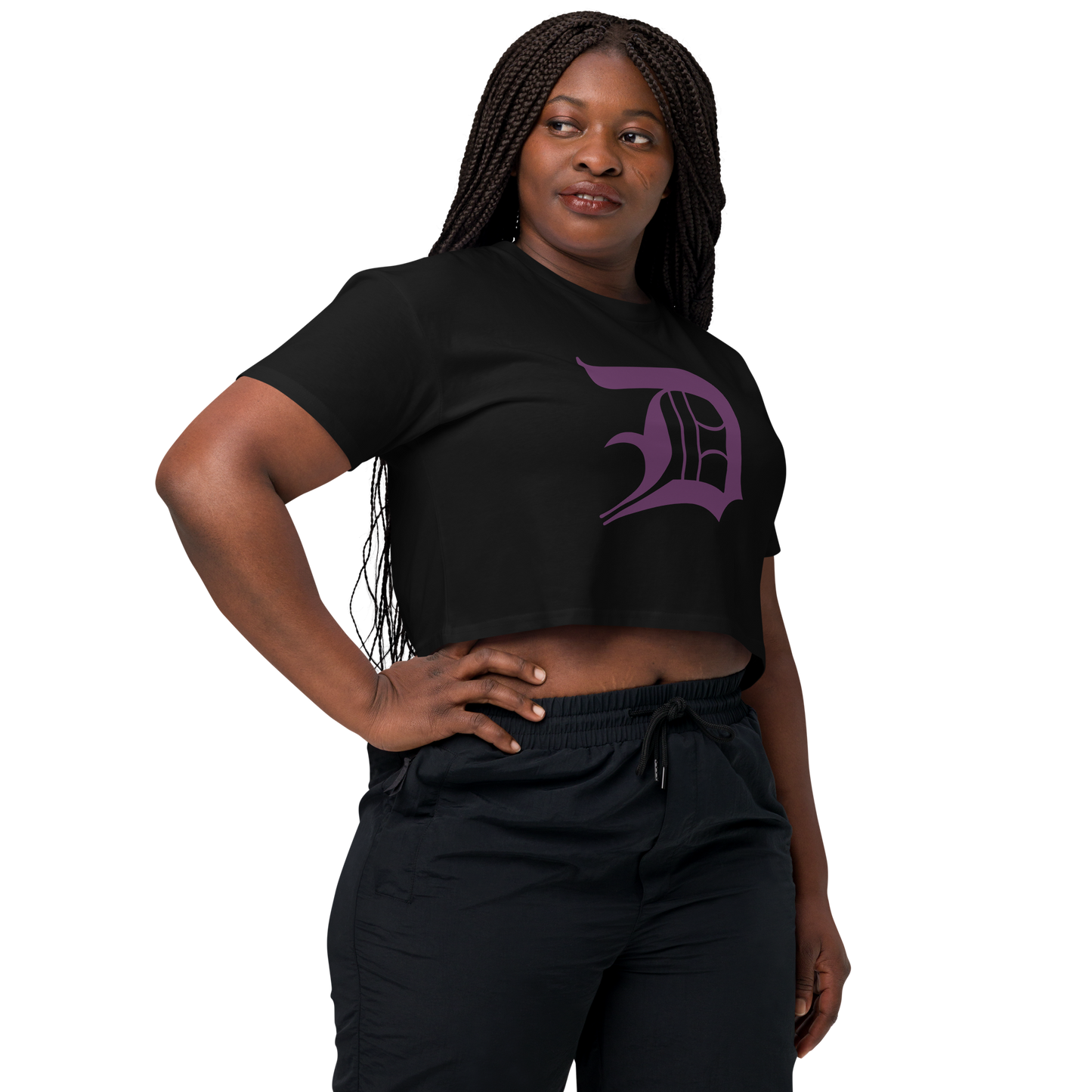 Detroit 'Old English D' Relaxed Crop Top (Plum)