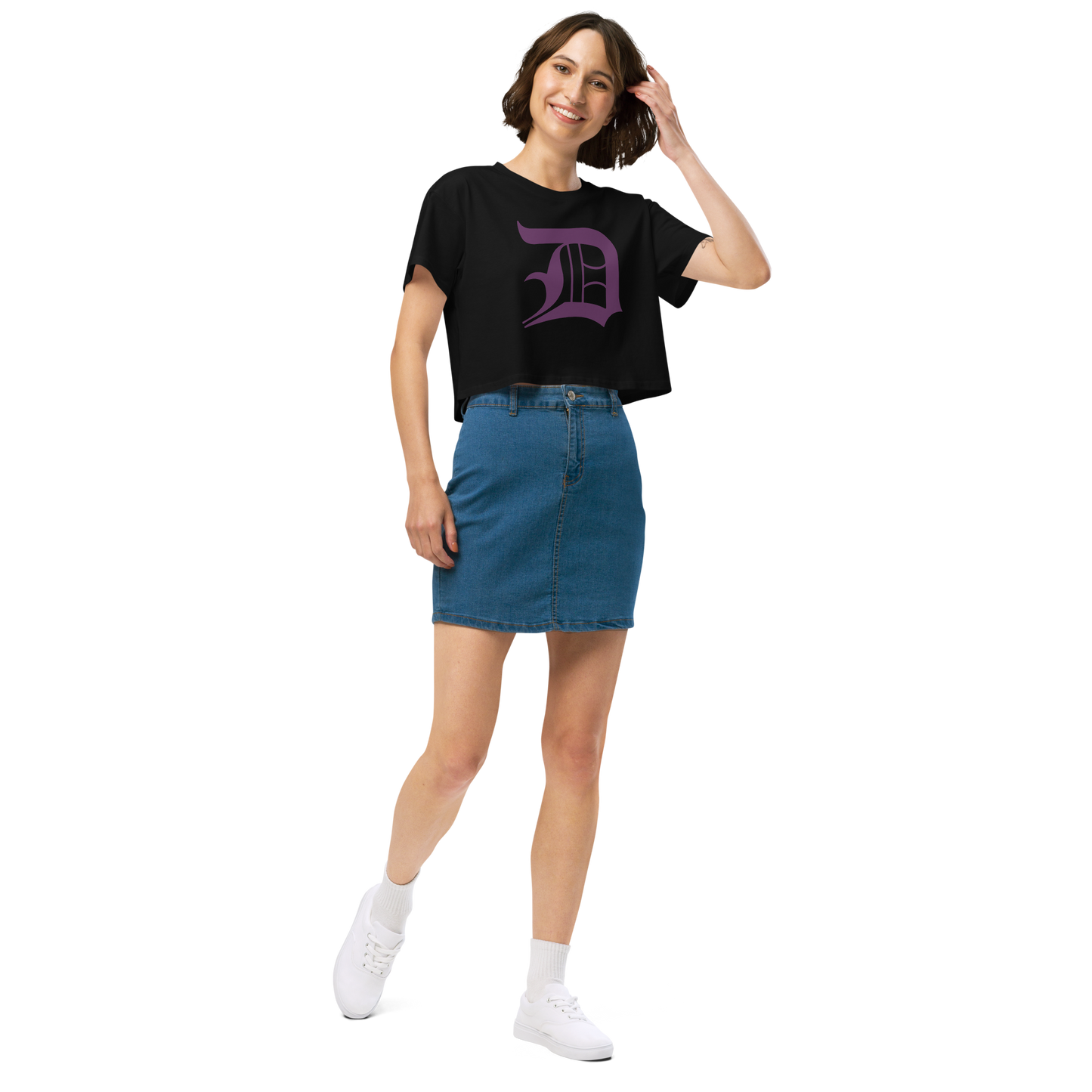 Detroit 'Old English D' Relaxed Crop Top (Plum)