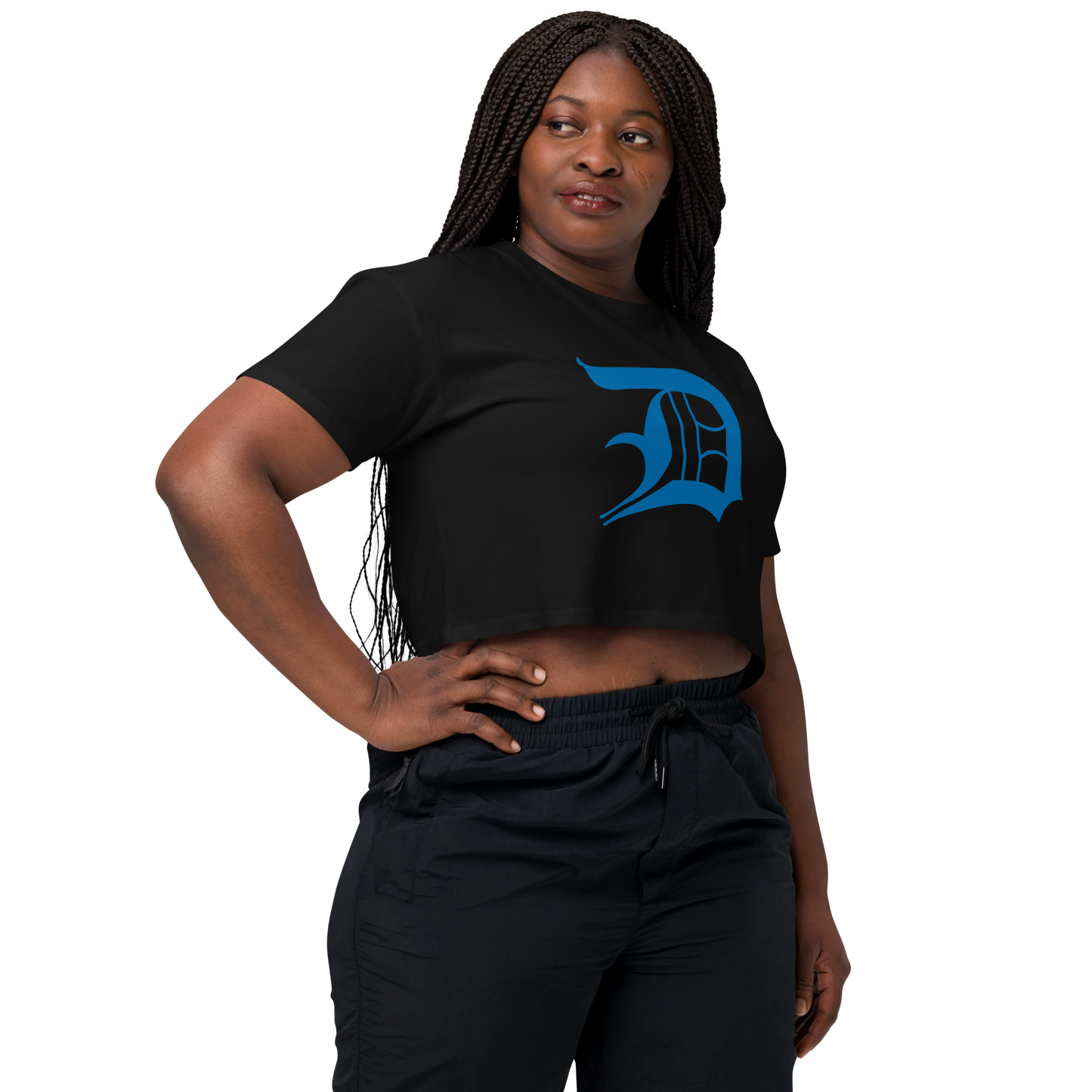 Detroit 'Old English D' Relaxed Crop Top (Azure)