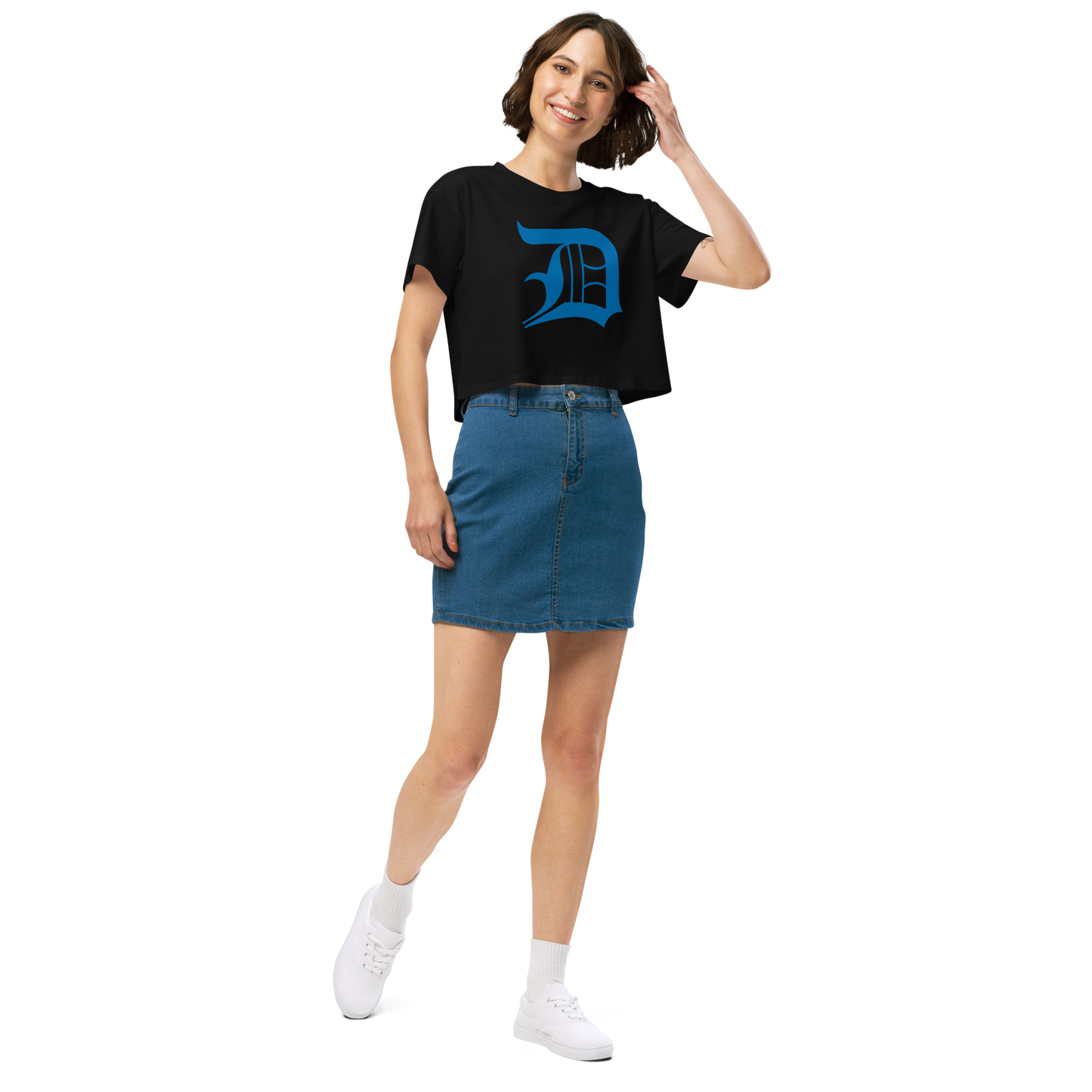 Detroit 'Old English D' Relaxed Crop Top (Azure)