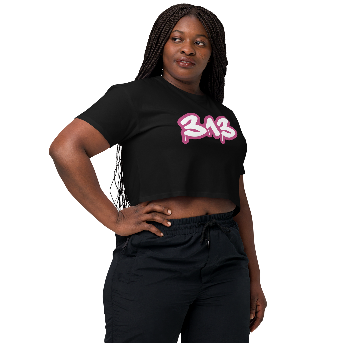 Detroit '313' Relaxed Crop Top (Apple Blossom Pink)