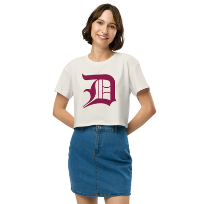 Detroit 'Old English D' Relaxed Crop Top (Ruby Red)