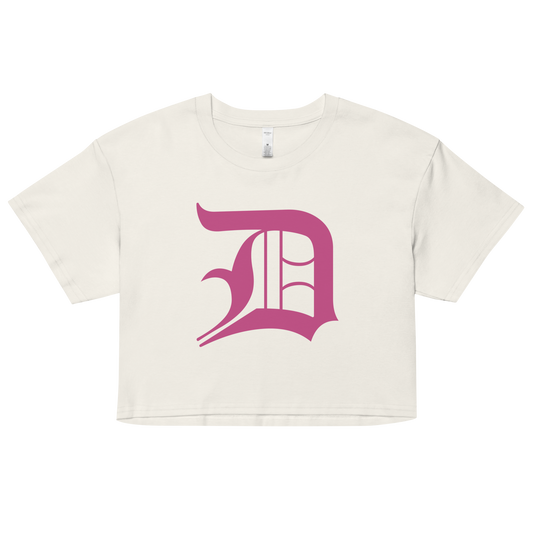 Detroit 'Old English D' Relaxed Crop Top (Apple Blossom Pink)
