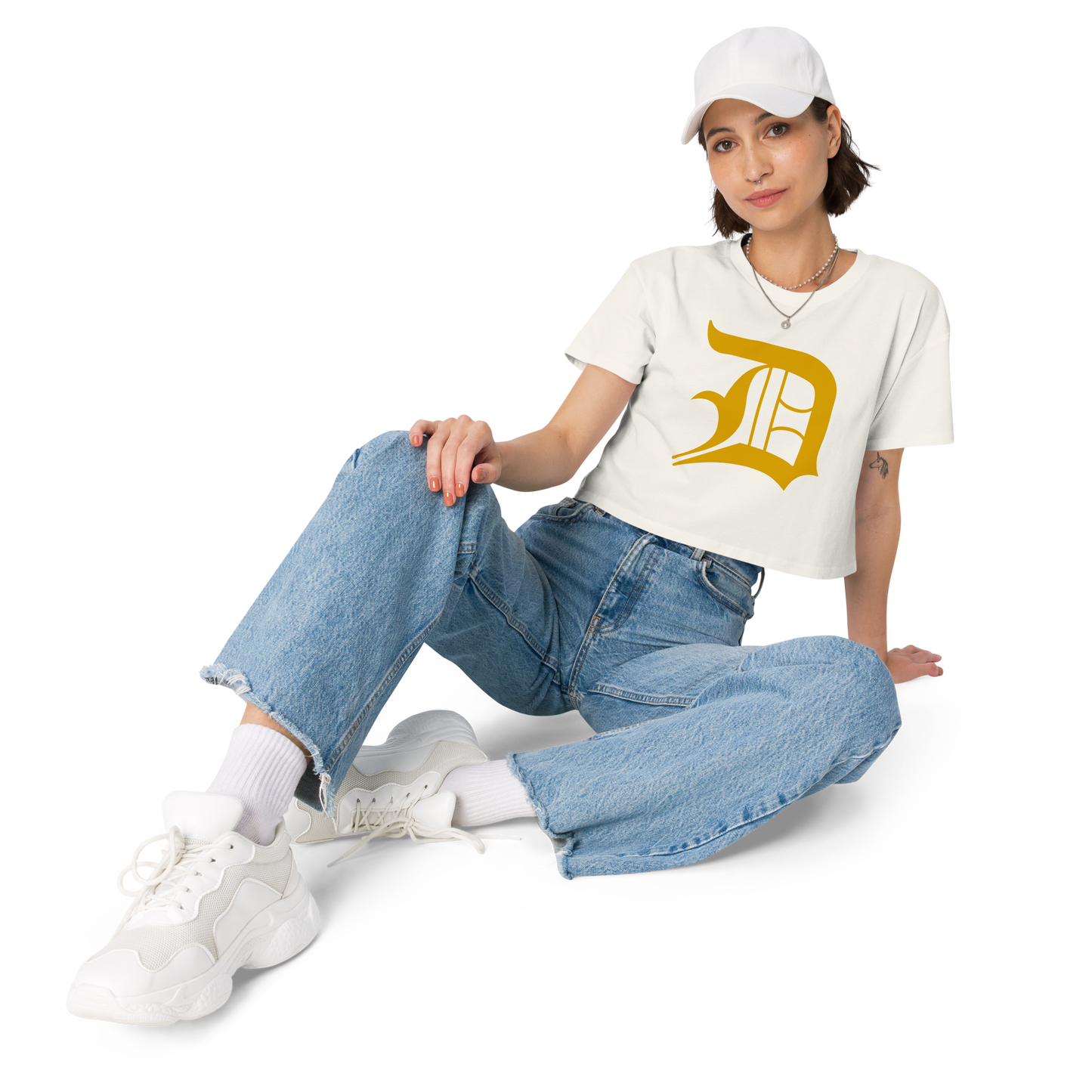 Detroit 'Old English D' Relaxed Crop Top (Gold)