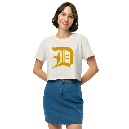 Detroit 'Old English D' Relaxed Crop Top (Gold)