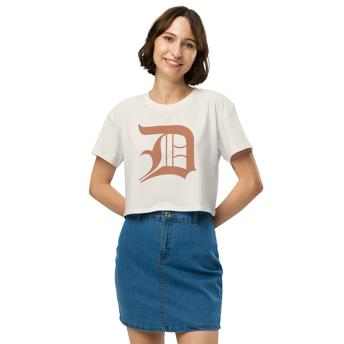 Detroit 'Old English D' Relaxed Crop Top (Copper Color)
