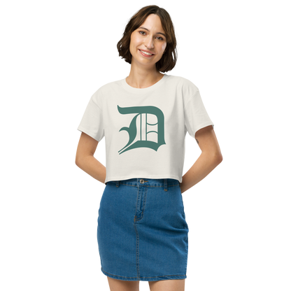 Detroit 'Old English D' Relaxed Crop Top (Copper Green)