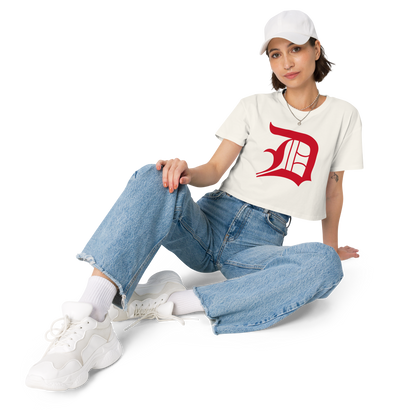 Detroit 'Old English D' Relaxed Crop Top (Aliform Red)