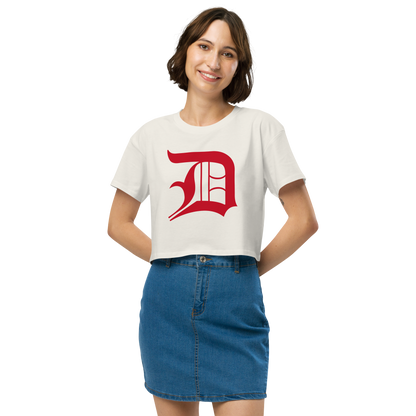 Detroit 'Old English D' Relaxed Crop Top (Aliform Red)