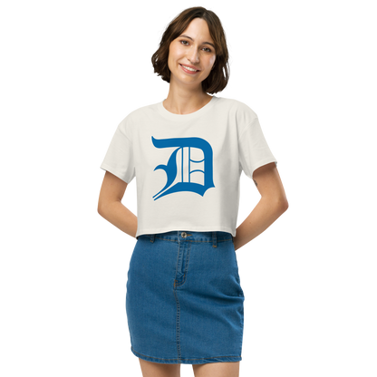 Detroit 'Old English D' Relaxed Crop Top (Azure)