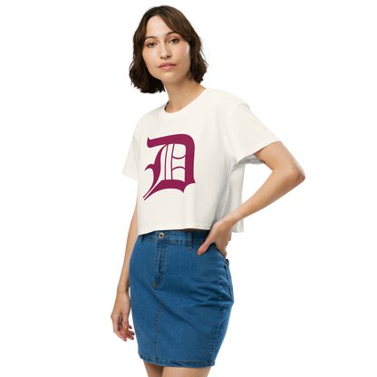 Detroit 'Old English D' Relaxed Crop Top (Ruby Red)