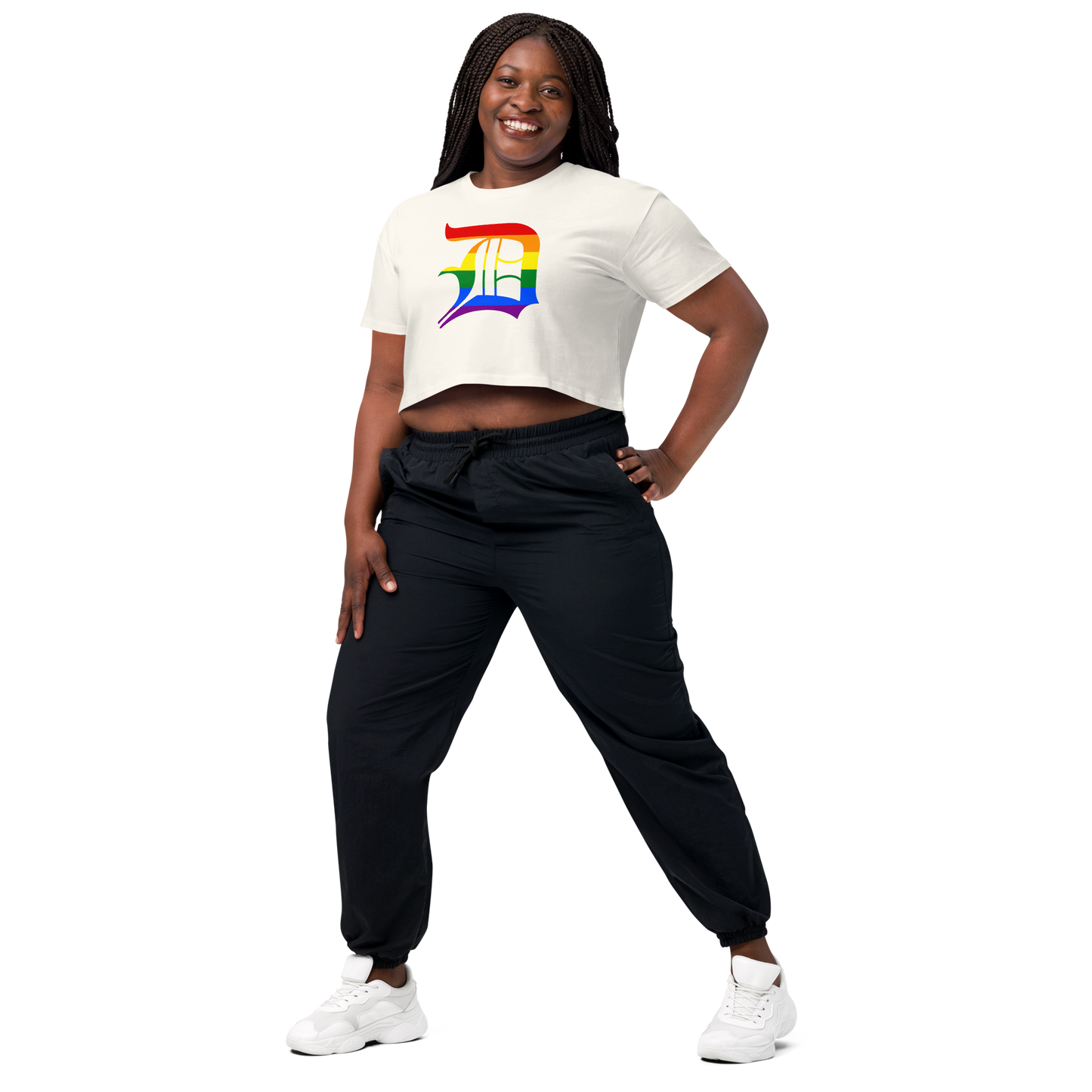 Detroit 'Old English D' Relaxed Crop Top (Rainbow Pride Edition)