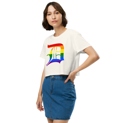 Detroit 'Old English D' Relaxed Crop Top (Rainbow Pride Edition)