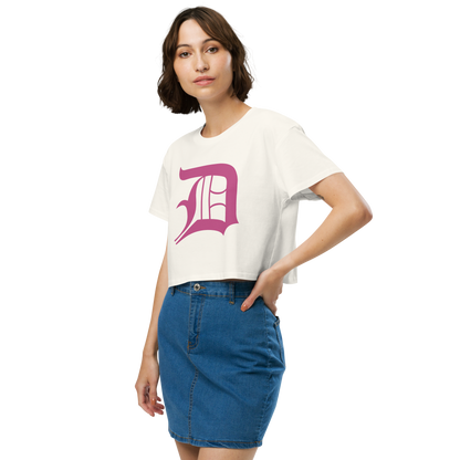 Detroit 'Old English D' Relaxed Crop Top (Apple Blossom Pink)