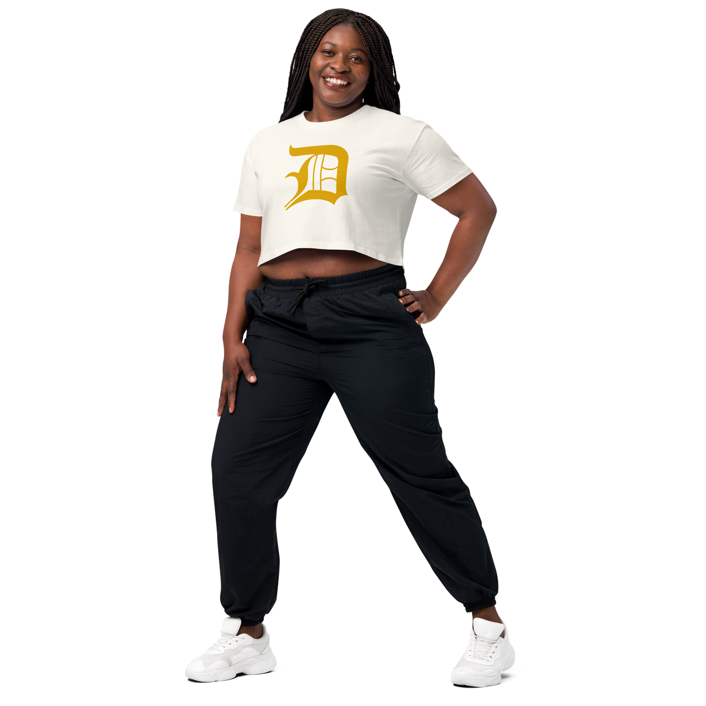 Detroit 'Old English D' Relaxed Crop Top (Gold)