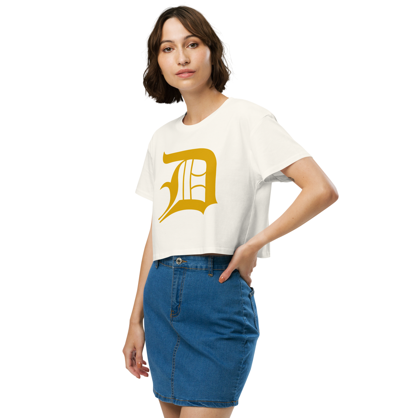 Detroit 'Old English D' Relaxed Crop Top (Gold)