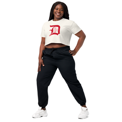 Detroit 'Old English D' Relaxed Crop Top (Aliform Red)