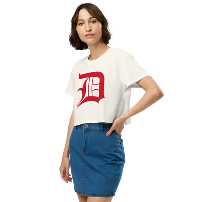 Detroit 'Old English D' Relaxed Crop Top (Aliform Red)