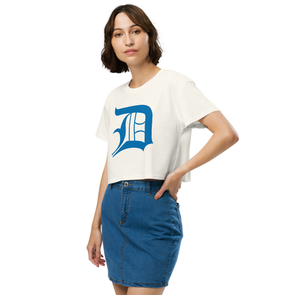 Detroit 'Old English D' Relaxed Crop Top (Azure)