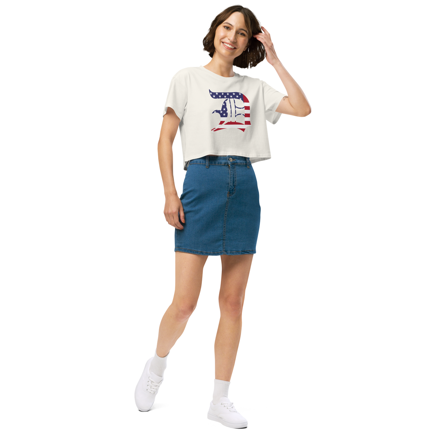 Detroit 'Old English D' Relaxed Crop Top (Patriotic Edition)