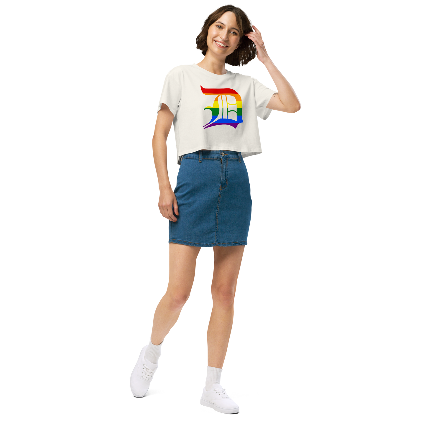 Detroit 'Old English D' Relaxed Crop Top (Rainbow Pride Edition)