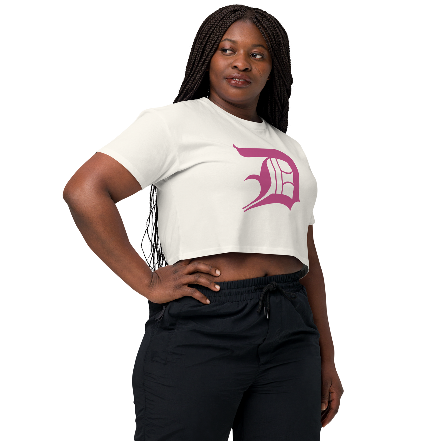 Detroit 'Old English D' Relaxed Crop Top (Apple Blossom Pink)