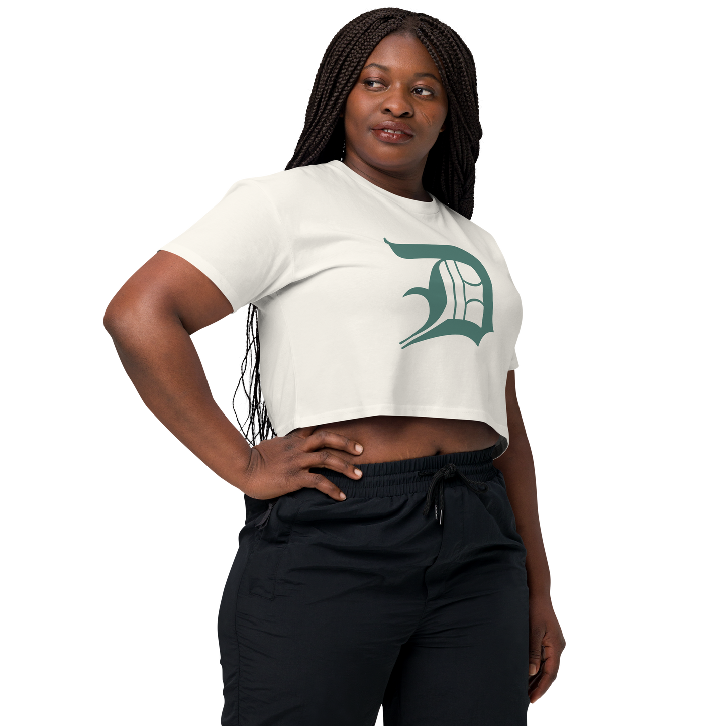 Detroit 'Old English D' Relaxed Crop Top (Copper Green)