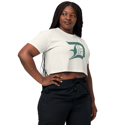 Detroit 'Old English D' Relaxed Crop Top (Copper Green)