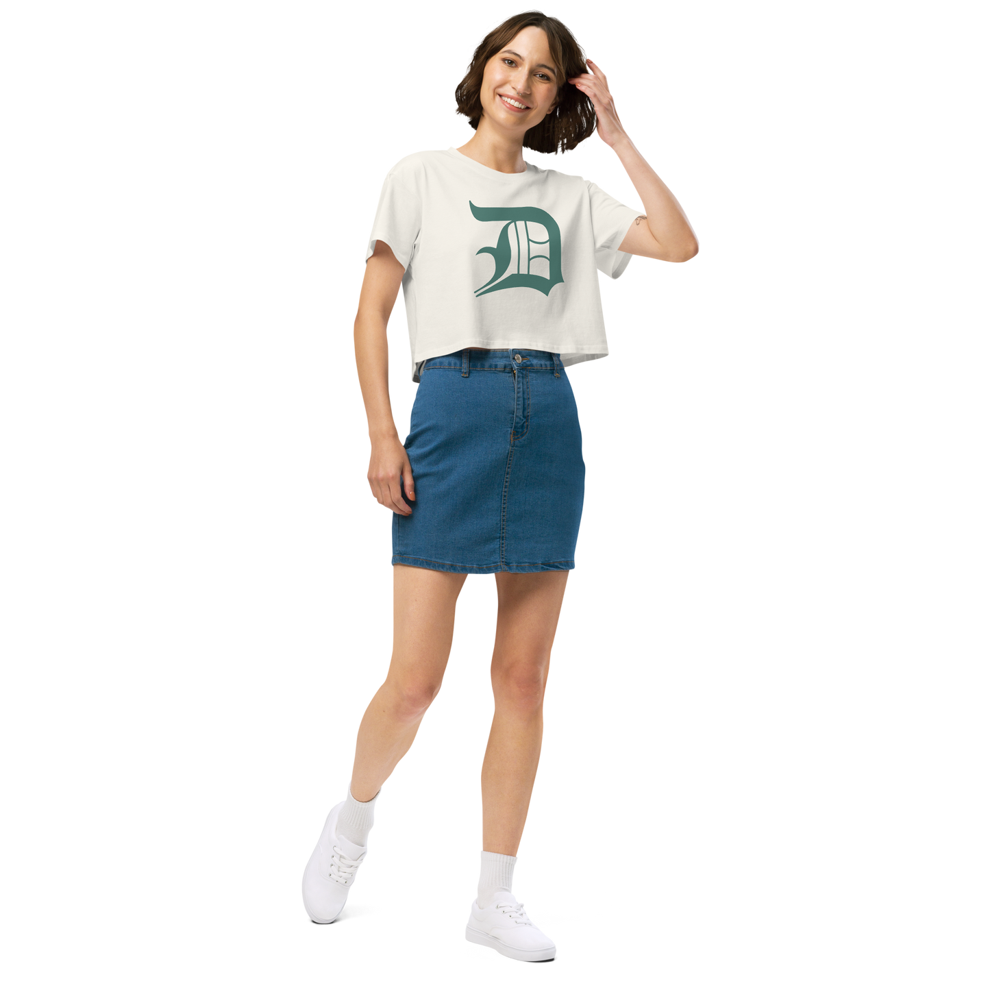 Detroit 'Old English D' Relaxed Crop Top (Copper Green)