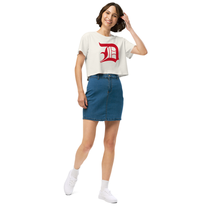 Detroit 'Old English D' Relaxed Crop Top (Aliform Red)