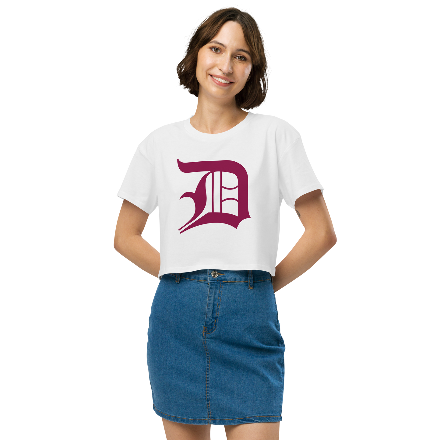 Detroit 'Old English D' Relaxed Crop Top (Ruby Red)