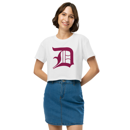 Detroit 'Old English D' Relaxed Crop Top (Ruby Red)