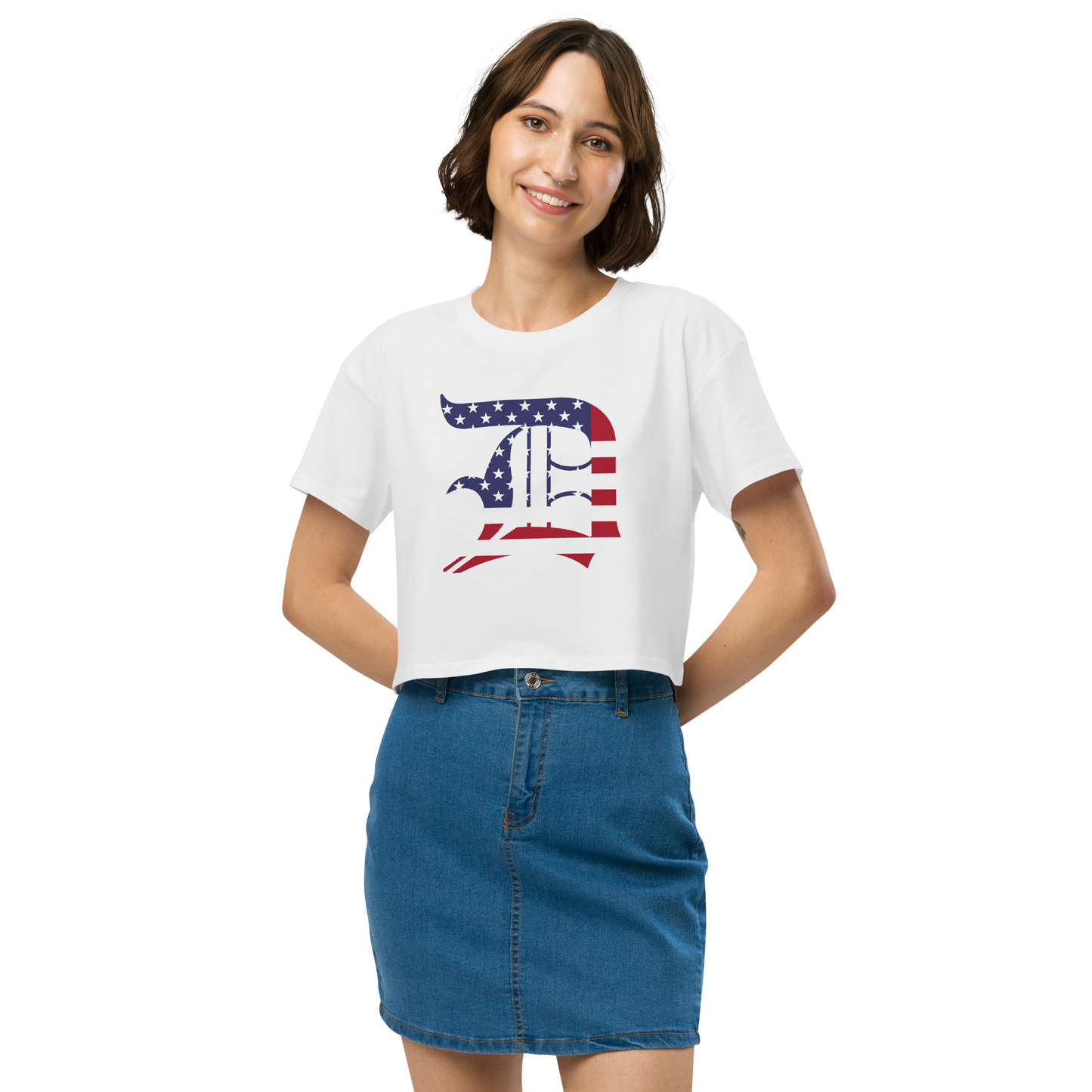 Detroit 'Old English D' Relaxed Crop Top (Patriotic Edition)