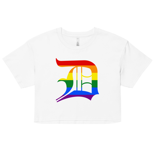 Detroit 'Old English D' Relaxed Crop Top (Rainbow Pride Edition)