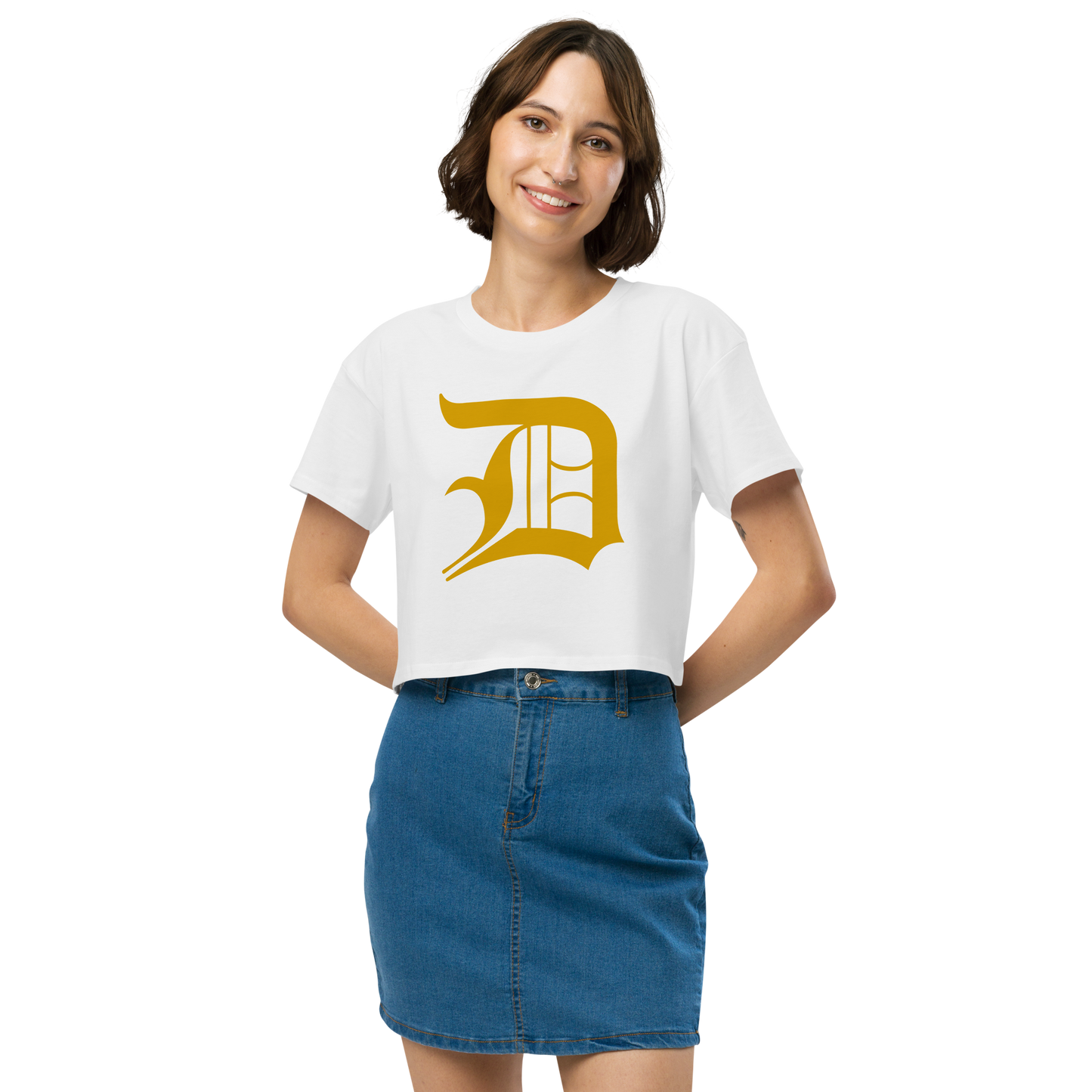 Detroit 'Old English D' Relaxed Crop Top (Gold)