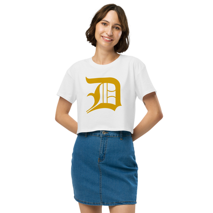 Detroit 'Old English D' Relaxed Crop Top (Gold)